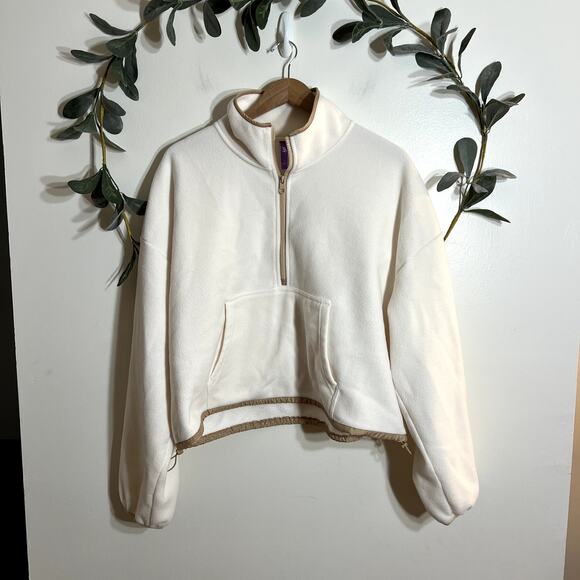 Cream and Tan Fleece 1/4 Zip - Picture 1 of 5